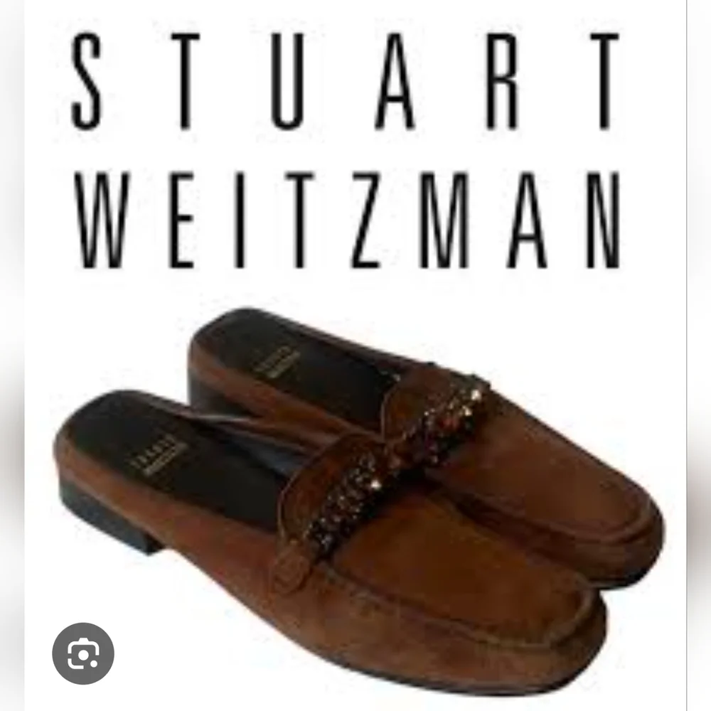 [LIKE NEW] Stuart Weitzman Brown Suede Rhinestone Jeweled Mules Loafers Sz 8.5